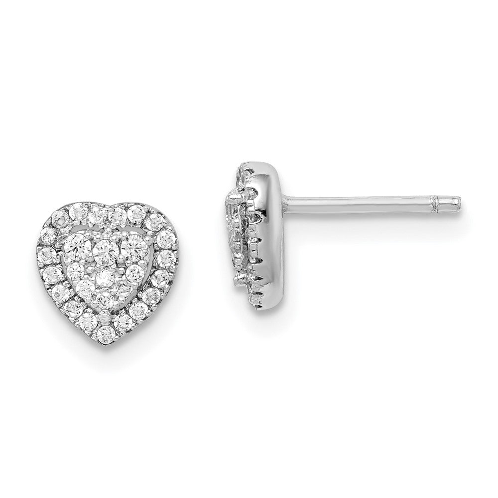 Rhodium-plated Sterling Silver Pave CZ Heart Post Earrings