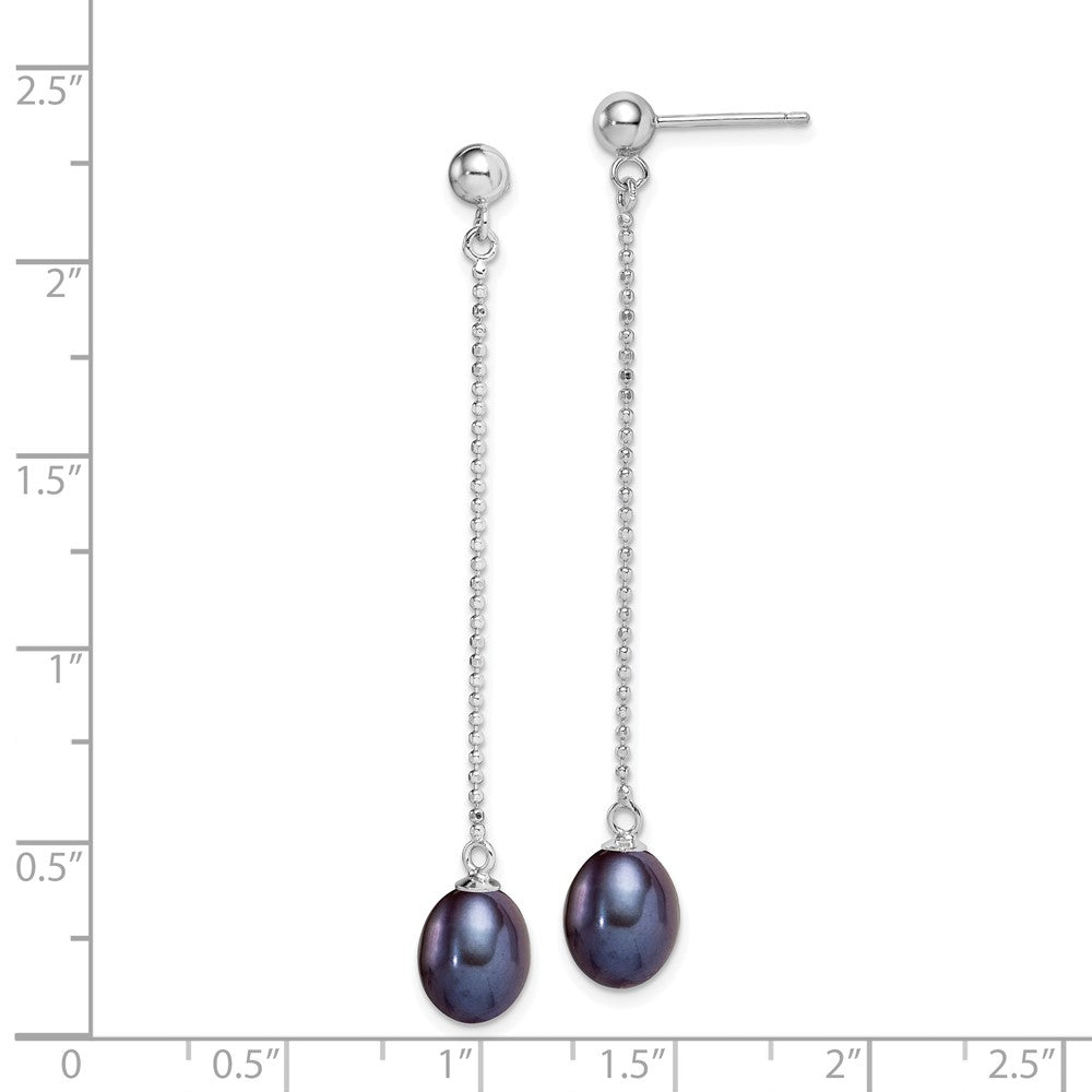 Rhodium-plated Silver 7-8mm Black Drop FWC Pearl Post Dangle Earrings