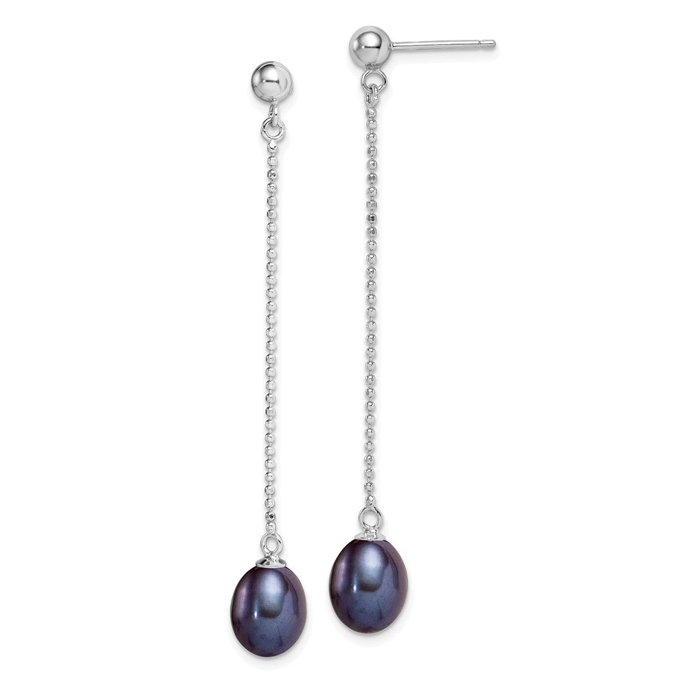 Rhodium-plated Silver 7-8mm Black Drop FWC Pearl Post Dangle Earrings