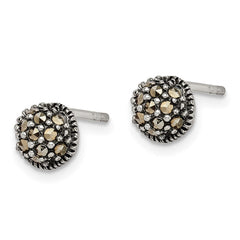 Sterling Silver Antiqued Marcasite 6mm Button Post Earrings