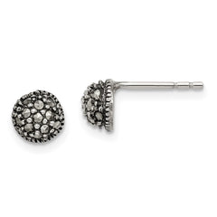 Sterling Silver Antiqued Marcasite 6mm Button Post Earrings