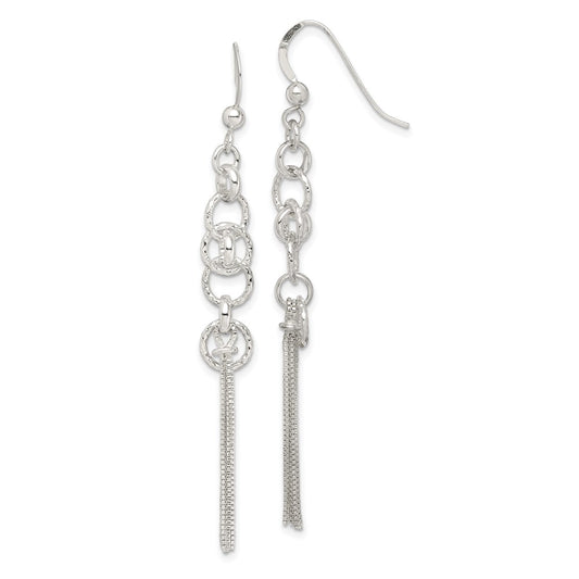 Sterling Silver Circle and Chain Multi-strand Dangle Earrings