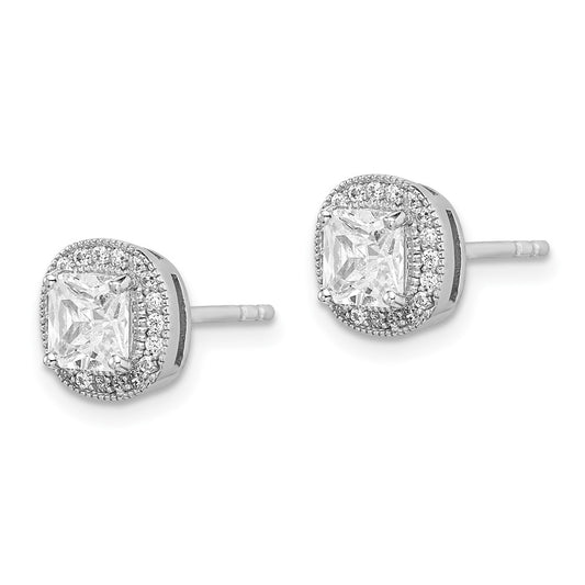 Rhodium-plated Sterling Silver 5mm CZ Halo Post Earrings