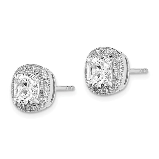 Rhodium-plated Sterling Silver 6mm CZ Halo Post Earrings