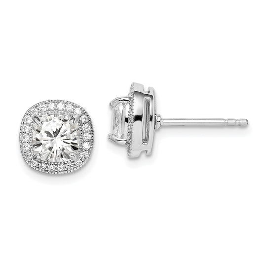 Rhodium-plated Sterling Silver 6mm CZ Halo Post Earrings