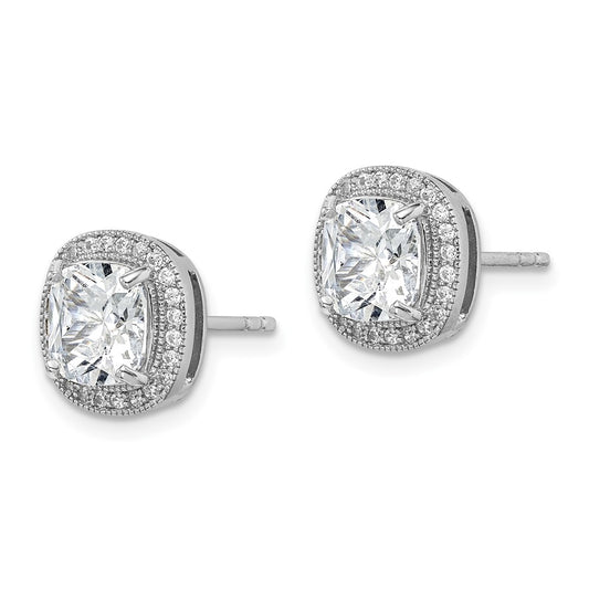 Rhodium-plated Sterling Silver 7mm CZ Halo Post Earrings