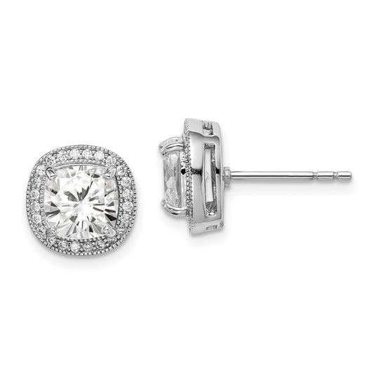 Rhodium-plated Sterling Silver 7mm CZ Halo Post Earrings