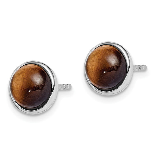 Rhodium-plated Sterling Silver 7mm Tigers Eye Post Earrings