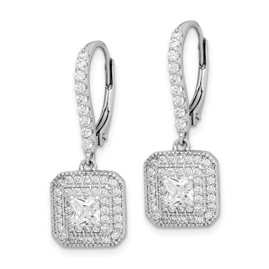 Rhodium-plated Sterling Silver CZ Leverback Dangle Earrings