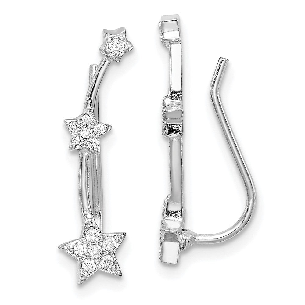 Rhodium-plated Sterling Silver CZ Star Ear Climber Earrings