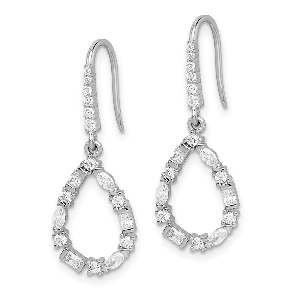 Rhodium-plated Sterling Silver CZ Tear Drop Dangle Earrings