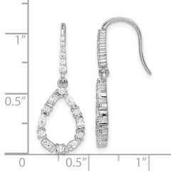 Rhodium-plated Sterling Silver CZ Tear Drop Dangle Earrings