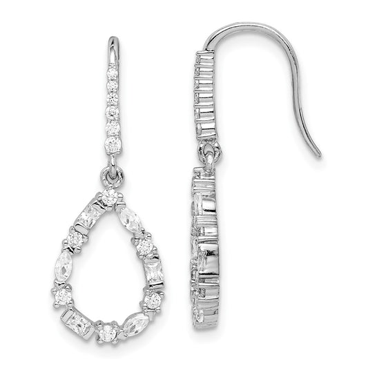 Rhodium-plated Sterling Silver CZ Tear Drop Dangle Earrings