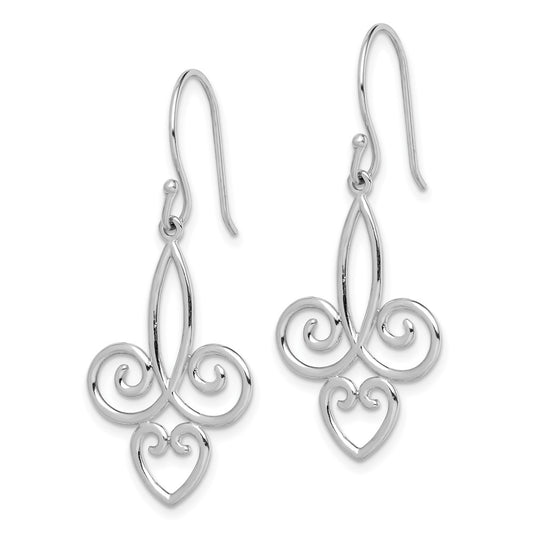 Rhodium-plated Sterling Silver Fleur de Lis Dangle Earrings