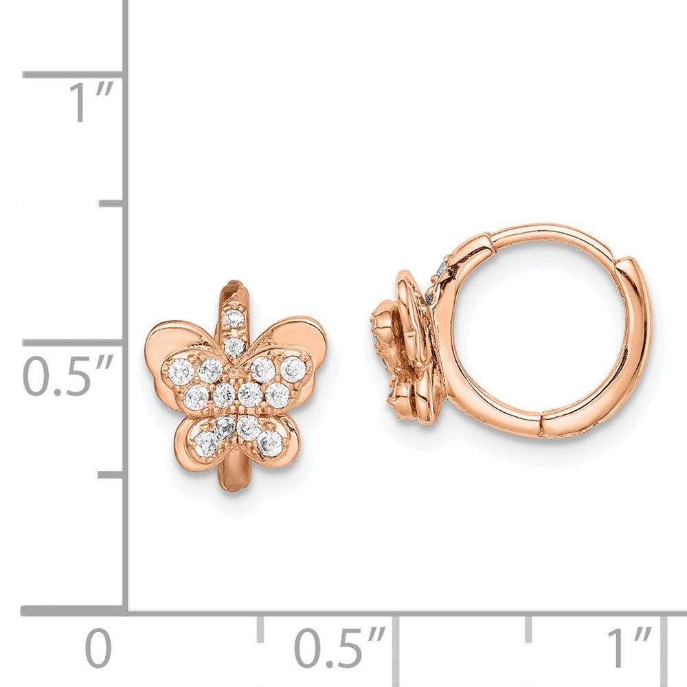 Rose Gold-plated Sterling Silver CZ Butterfly Hinged Hoop Earrings