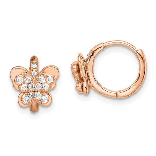 Rose Gold-plated Sterling Silver CZ Butterfly Hinged Hoop Earrings