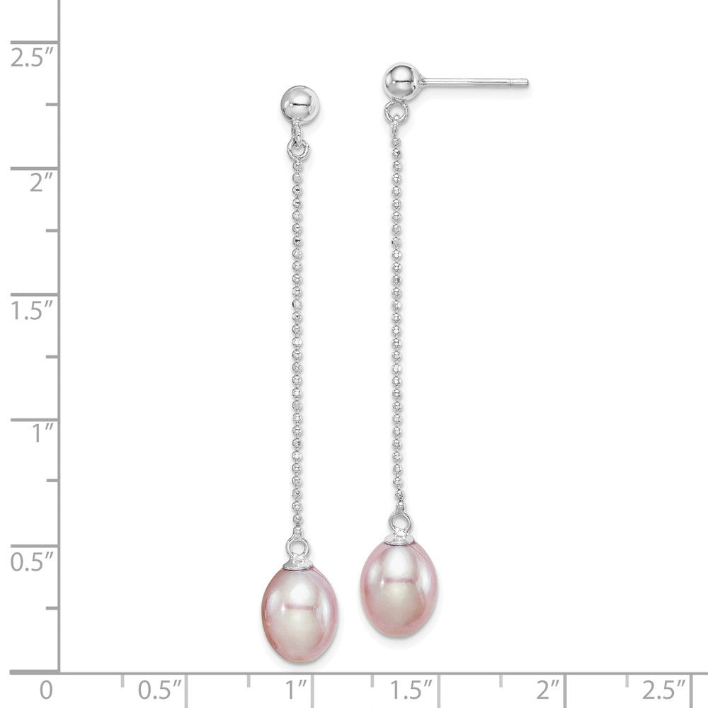 Rhodium-plated Silver 7-8mm Purple Drop FWC Pearl Post Dangle Earrings