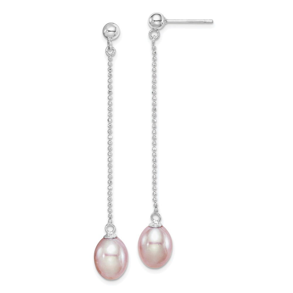 Rhodium-plated Silver 7-8mm Purple Drop FWC Pearl Post Dangle Earrings