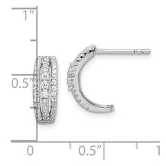 Pendientes de aro en forma de C con circonita cúbica de 3 hileras de plata de ley chapada en rodio