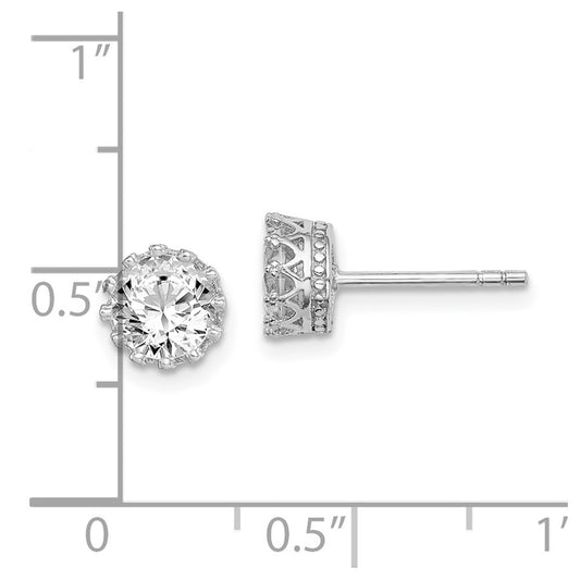 Rhodium-plated Sterling Silver 6mm Polished CZ Post Earrings