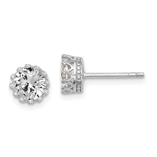 Rhodium-plated Sterling Silver 6mm Polished CZ Post Earrings