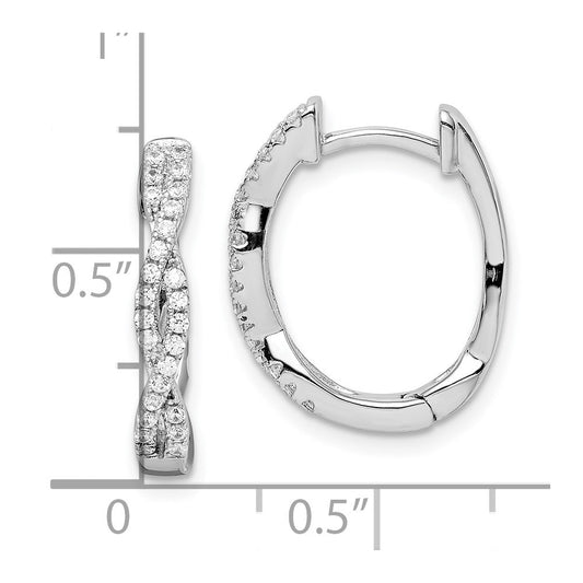 Rhodium-plated Sterling Silver CZ Twisted Oval Hoop Earrings