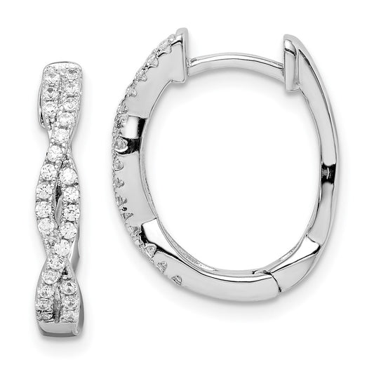 Rhodium-plated Sterling Silver CZ Twisted Oval Hoop Earrings