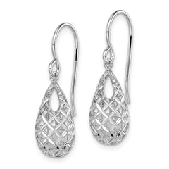 Rhodium-plated Sterling Silver Diamond-cut Tear Drop Dangle Earrings