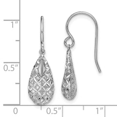 Rhodium-plated Sterling Silver Diamond-cut Tear Drop Dangle Earrings