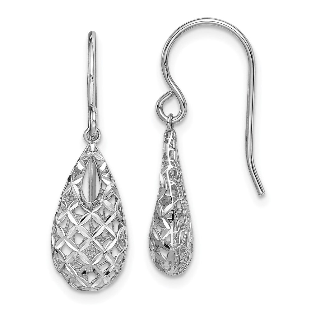 Rhodium-plated Sterling Silver Diamond-cut Tear Drop Dangle Earrings