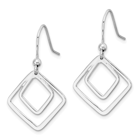 Rhodium-plated Sterling Silver Diamond Shape Dangle Earrings