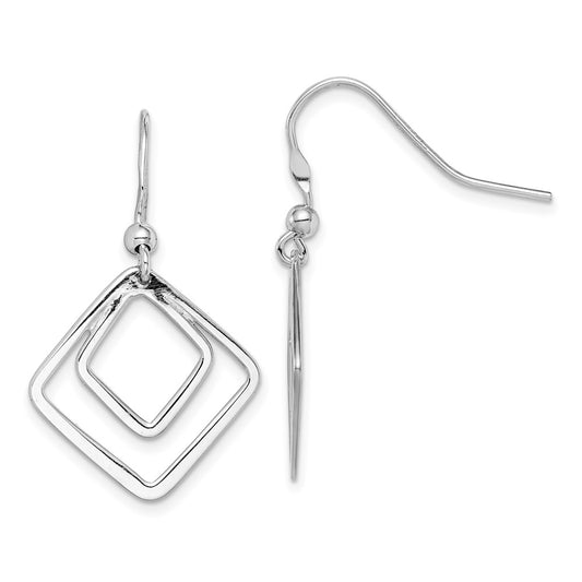 Rhodium-plated Sterling Silver Diamond Shape Dangle Earrings