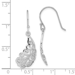 Rhodium-plated Sterling Silver Filigree Leaf Dangle Earrings