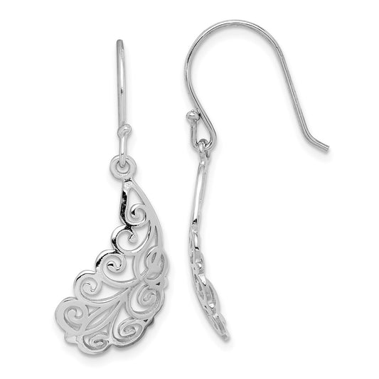 Rhodium-plated Sterling Silver Filigree Leaf Dangle Earrings