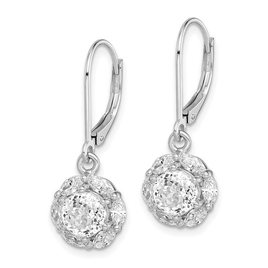 Rhodium-plated Sterling Silver 6mm CZ Halo Leverback Earrings