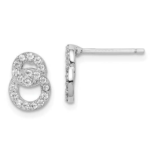 Rhodium-plated Sterling Silver CZ Double Circle Post Earrings