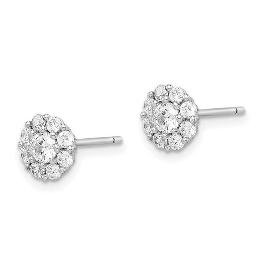 Rhodium-plated Sterling Silver Polished CZ Halo Post Earrings