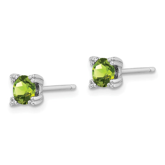Rhodium-plated Sterling Silver Round 5mm Peridot Post Earrings