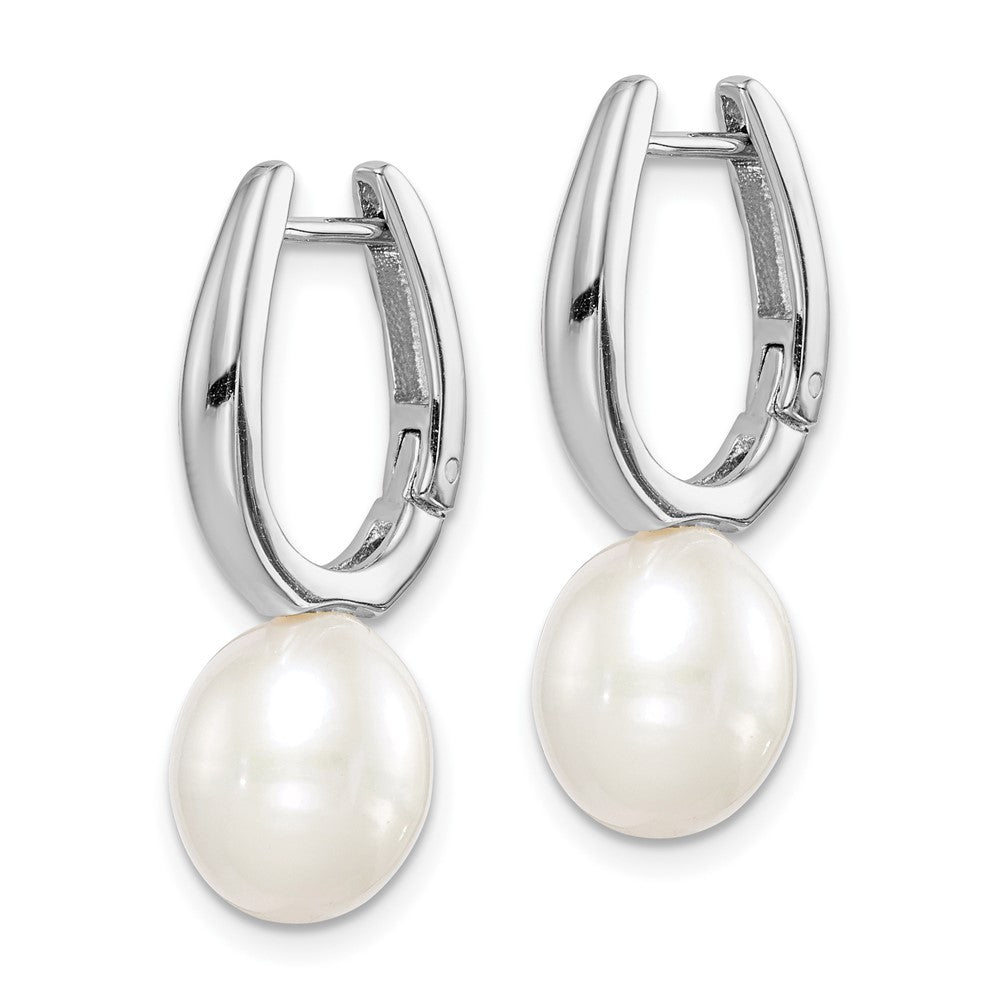 Rhodium-plated Sterling Silver 7-8mm White Rice FWC Pearl Earrings