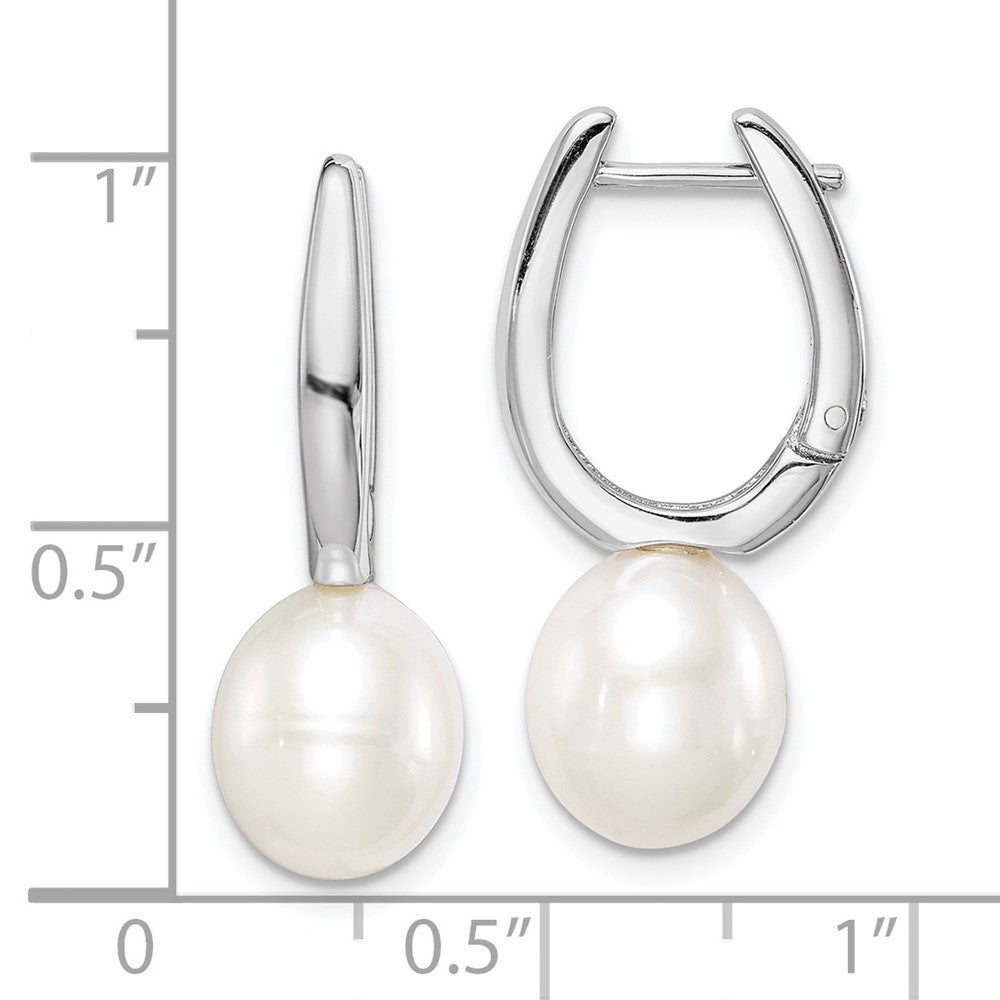 Rhodium-plated Sterling Silver 7-8mm White Rice FWC Pearl Earrings