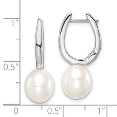 Rhodium-plated Sterling Silver 7-8mm White Rice FWC Pearl Earrings