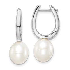 Rhodium-plated Sterling Silver 7-8mm White Rice FWC Pearl Earrings