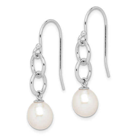 Rhodium-plated Sterling Silver 7-8mm White Drop FWC Pearl Earrings