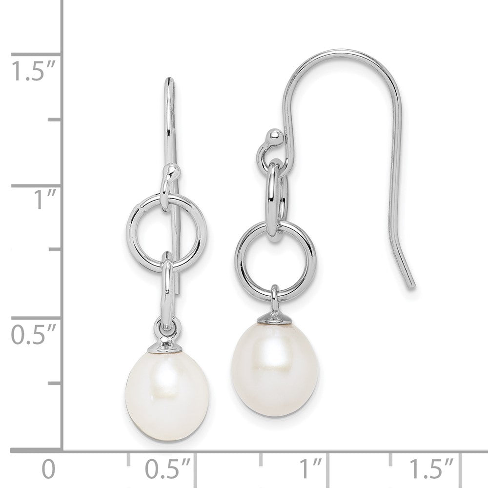 Rhodium-plated Sterling Silver 7-8mm White Drop FWC Pearl Earrings