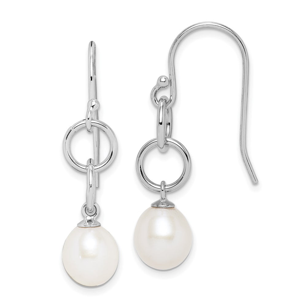 Rhodium-plated Sterling Silver 7-8mm White Drop FWC Pearl Earrings