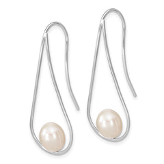 Rhodium-plated Sterling Silver 7-8mm White Rice FWC Pearl Earrings