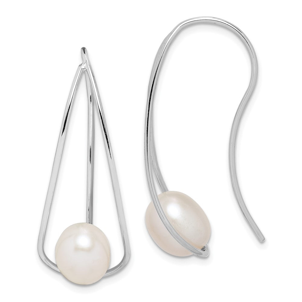 Rhodium-plated Sterling Silver 7-8mm White Rice FWC Pearl Earrings