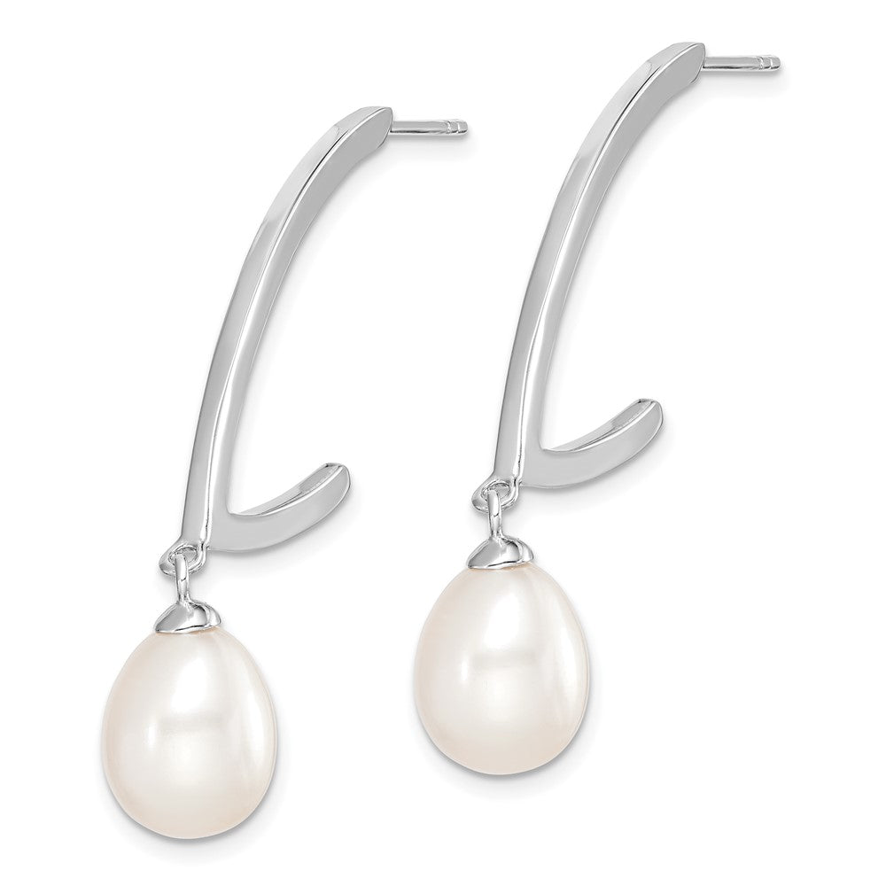 Rhodium-plated Sterling Silver 8-9mm White Rice FWC Pearl Earrings