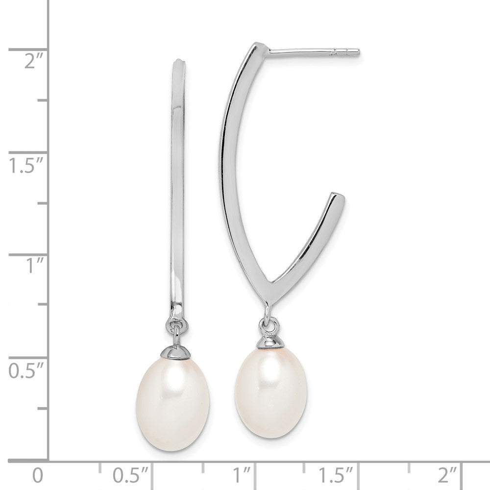 Rhodium-plated Sterling Silver 8-9mm White Rice FWC Pearl Earrings