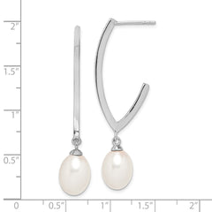 Rhodium-plated Sterling Silver 8-9mm White Rice FWC Pearl Earrings